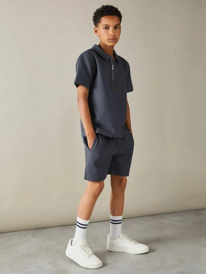 REISS Shorts Children Textured Drawstring Shorts Steel Blue