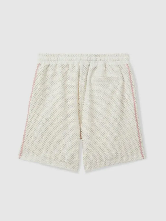 REISS Shorts Men Ch Crochet Contrast Trim Drawstring Shorts Ecru