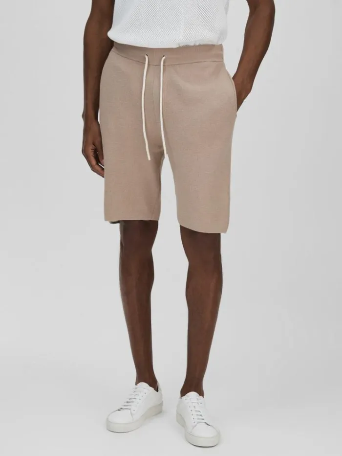 REISS Shorts Men Paige CottonLinen Drawstring Knitted Shorts Mocha