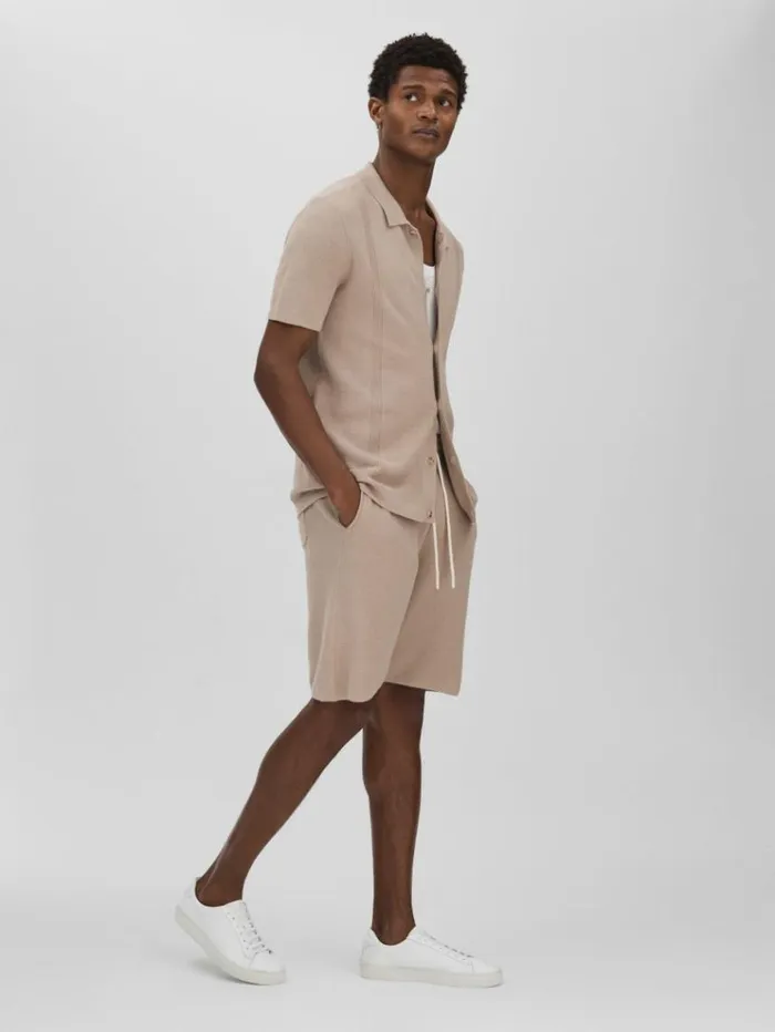 REISS Shorts Men Paige CottonLinen Drawstring Knitted Shorts Mocha