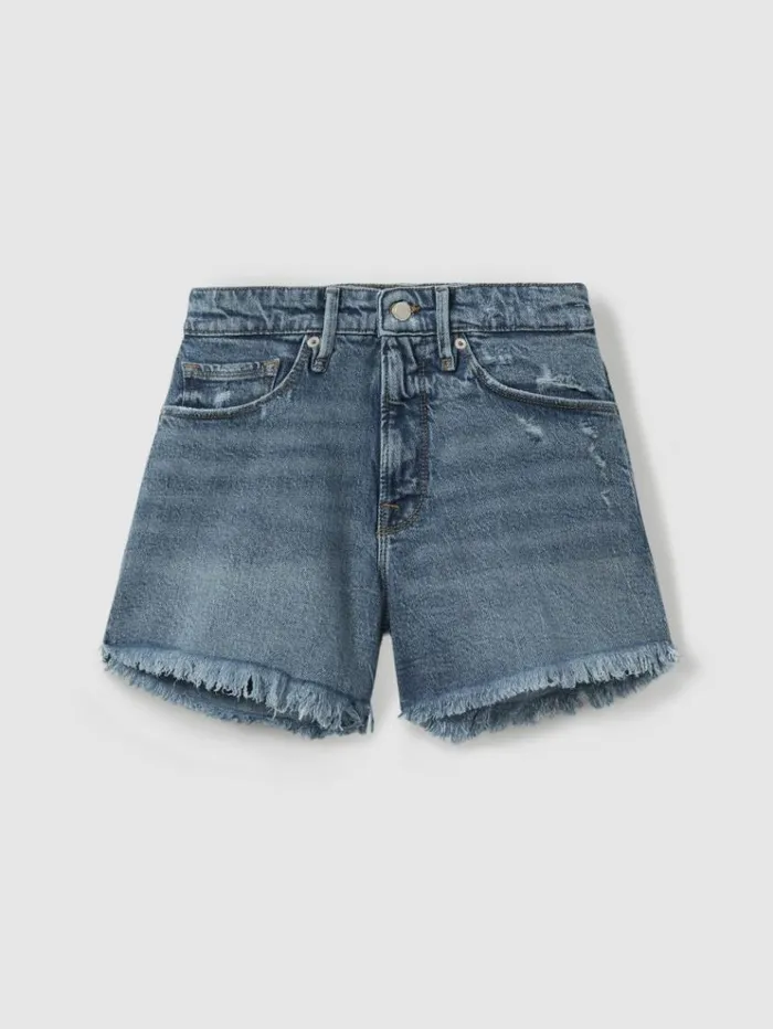 REISS Shorts Women Good American Raw Hem Denim Shorts Indigo