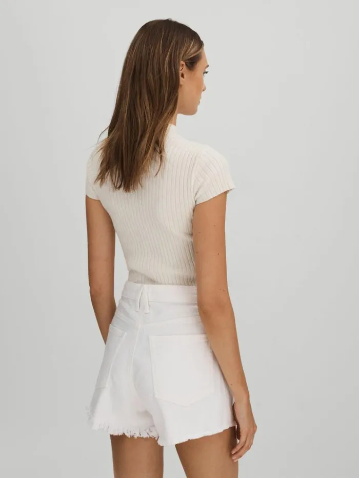REISS Shorts Women Good American Raw Hem Denim Shorts White