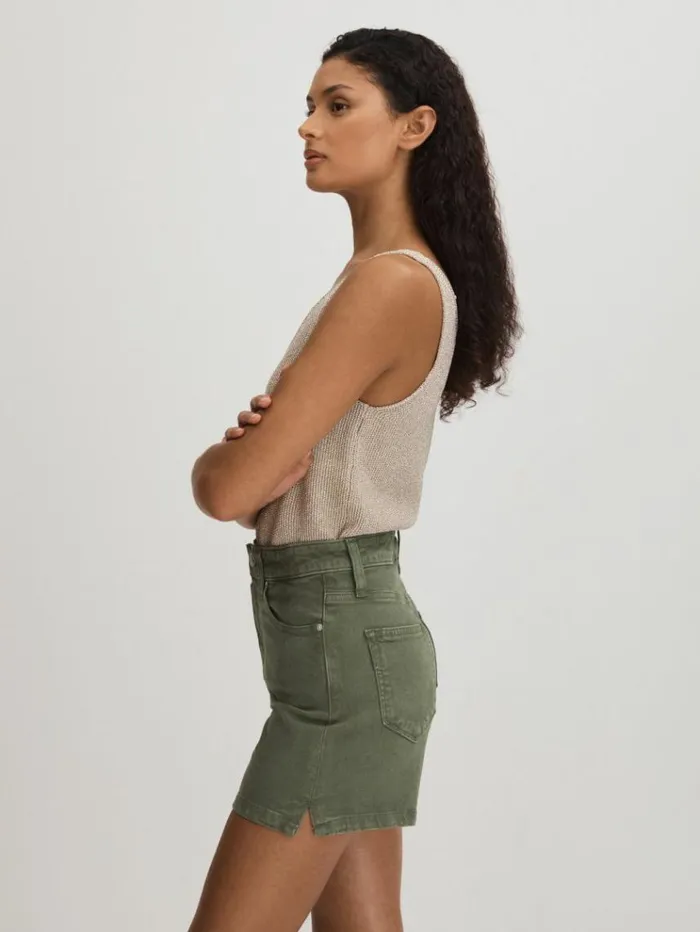 REISS Shorts Women Paige High Rise Denim Shorts Vintage Ivy Green
