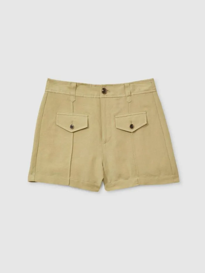 REISS Shorts Women Paige Linen Blend High Rise Suit Shorts Olive