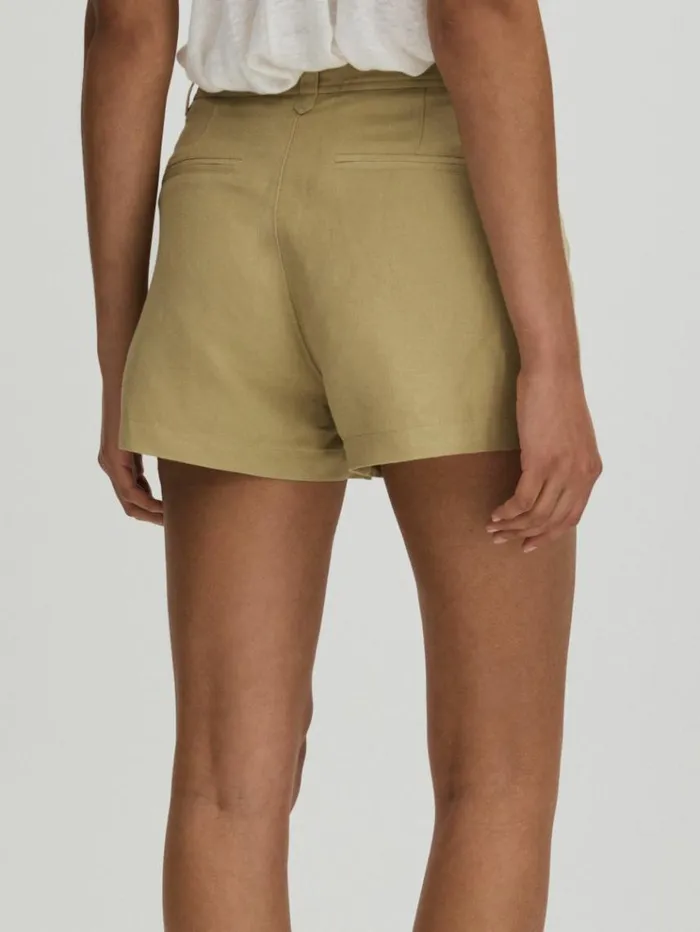 REISS Shorts Women Paige Linen Blend High Rise Suit Shorts Olive