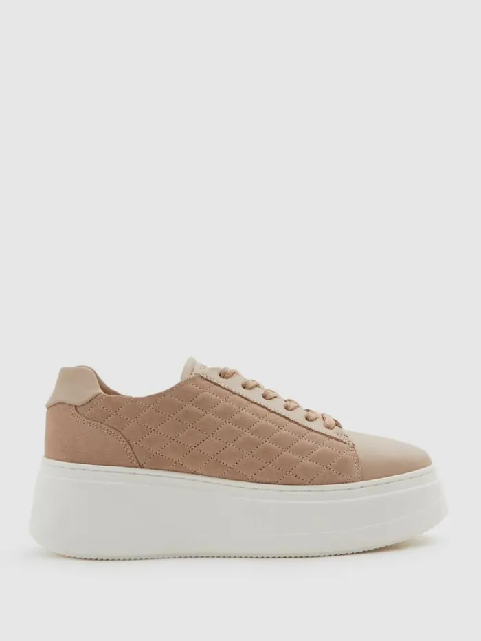 REISS Sneakers Women Leather Suede Lattice Trainers Blush