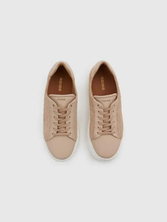 REISS Sneakers Women Leather Suede Lattice Trainers Blush