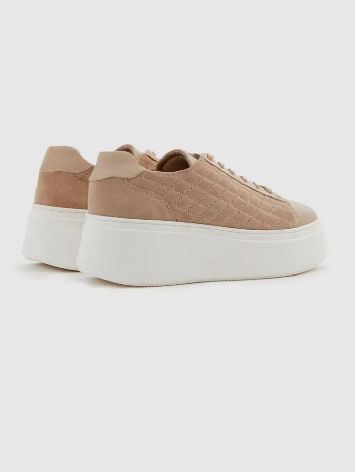 REISS Sneakers Women Leather Suede Lattice Trainers Blush
