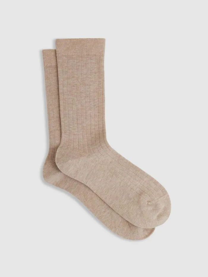 REISS Socks Women Cotton Blend Ribbed Loafer Socks Oatmeal