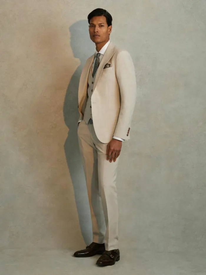 REISS Suits and Tailoring Men Slim Fit Side Adjuster Trousers Stone