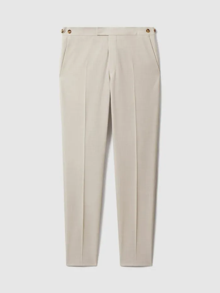 REISS Suits and Tailoring Men Slim Fit Side Adjuster Trousers Stone