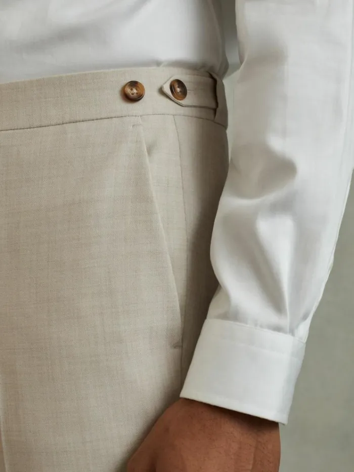 REISS Suits and Tailoring Men Slim Fit Side Adjuster Trousers Stone