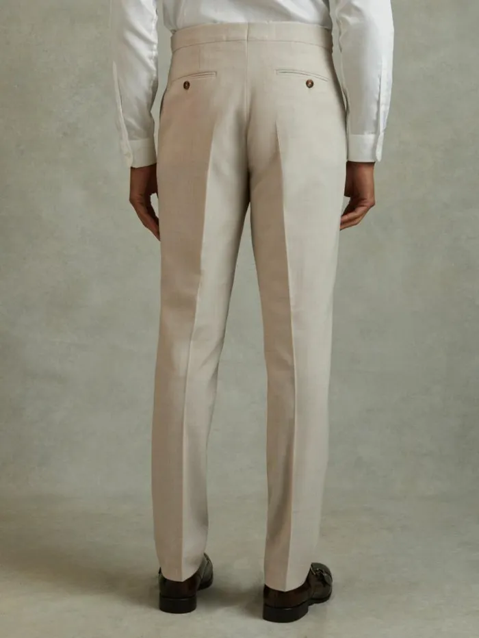 REISS Suits and Tailoring Men Slim Fit Side Adjuster Trousers Stone