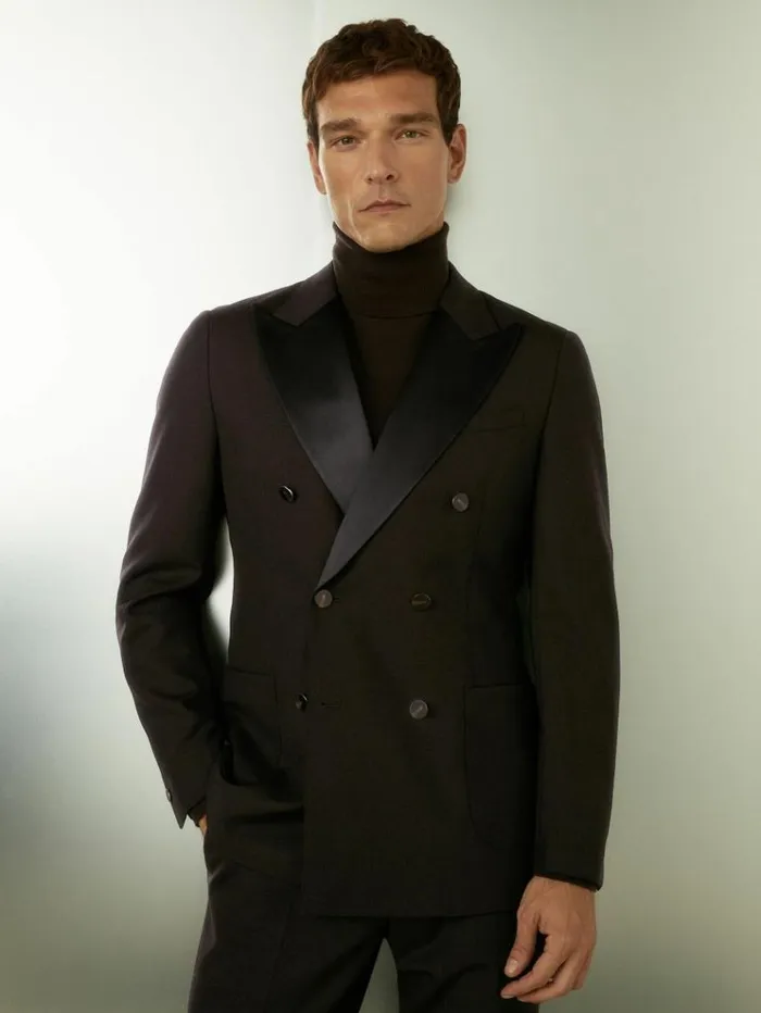 REISS Suits and Tailoring Men Wool GraindePoudre Tuxedo Jacket Brown