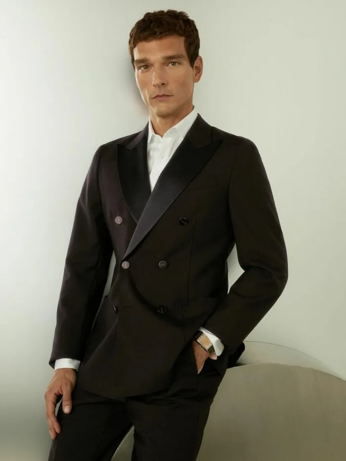 REISS Suits and Tailoring Men Wool GraindePoudre Tuxedo Jacket Brown