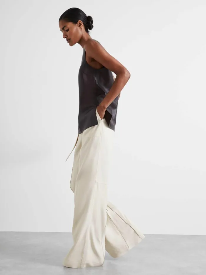 REISS Suits and Tailoring Women Atelier Wide Leg Crepe Trousers With Wool Ivory