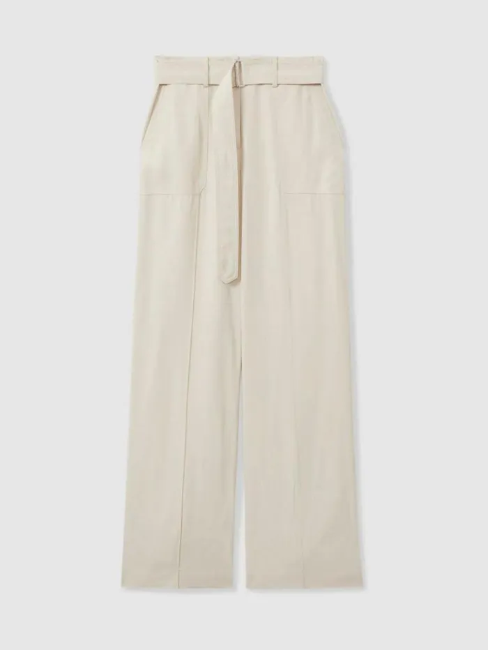 REISS Suits and Tailoring Women Atelier Wide Leg Crepe Trousers With Wool Ivory