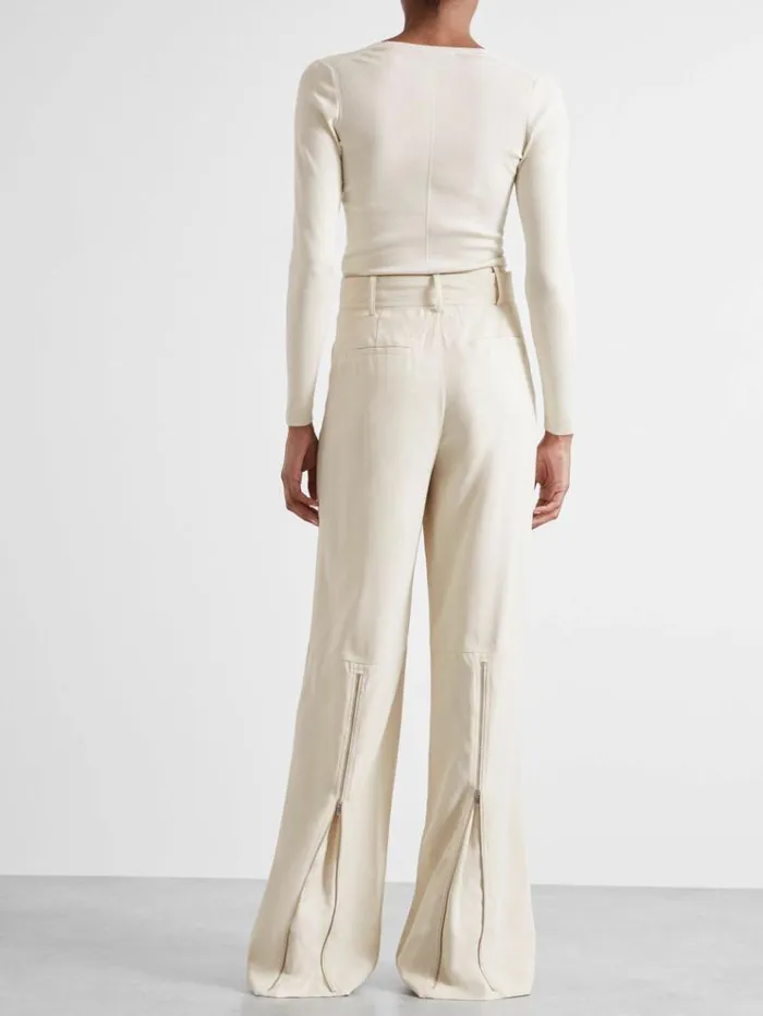 REISS Suits and Tailoring Women Atelier Wide Leg Crepe Trousers With Wool Ivory