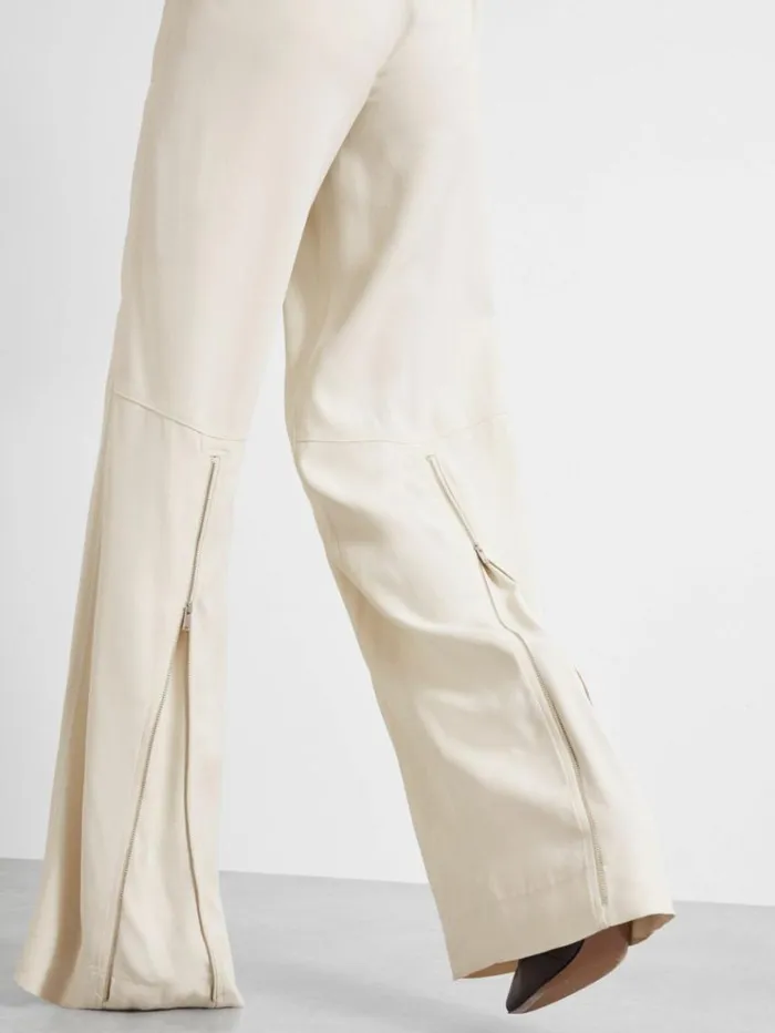 REISS Suits and Tailoring Women Atelier Wide Leg Crepe Trousers With Wool Ivory