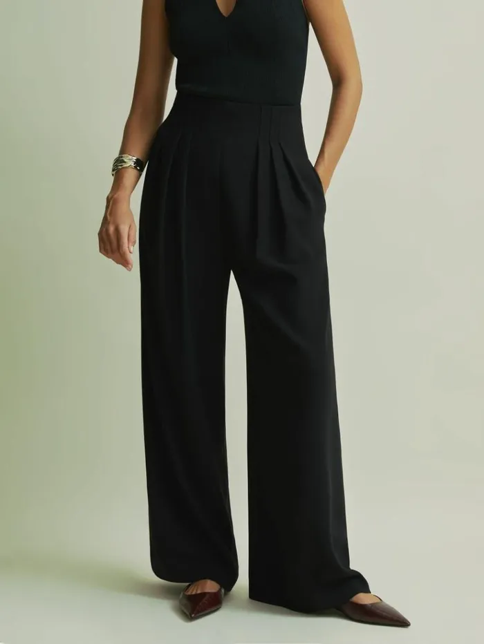 REISS Suits and Tailoring Women Florere Pleated Wide Leg Trousers Black