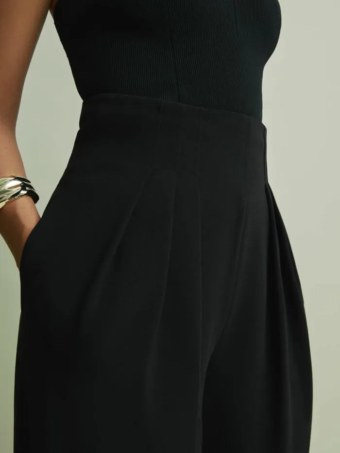 REISS Suits and Tailoring Women Florere Pleated Wide Leg Trousers Black
