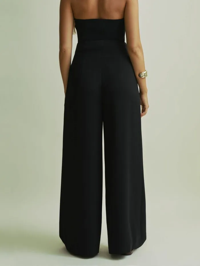 REISS Suits and Tailoring Women Florere Pleated Wide Leg Trousers Black