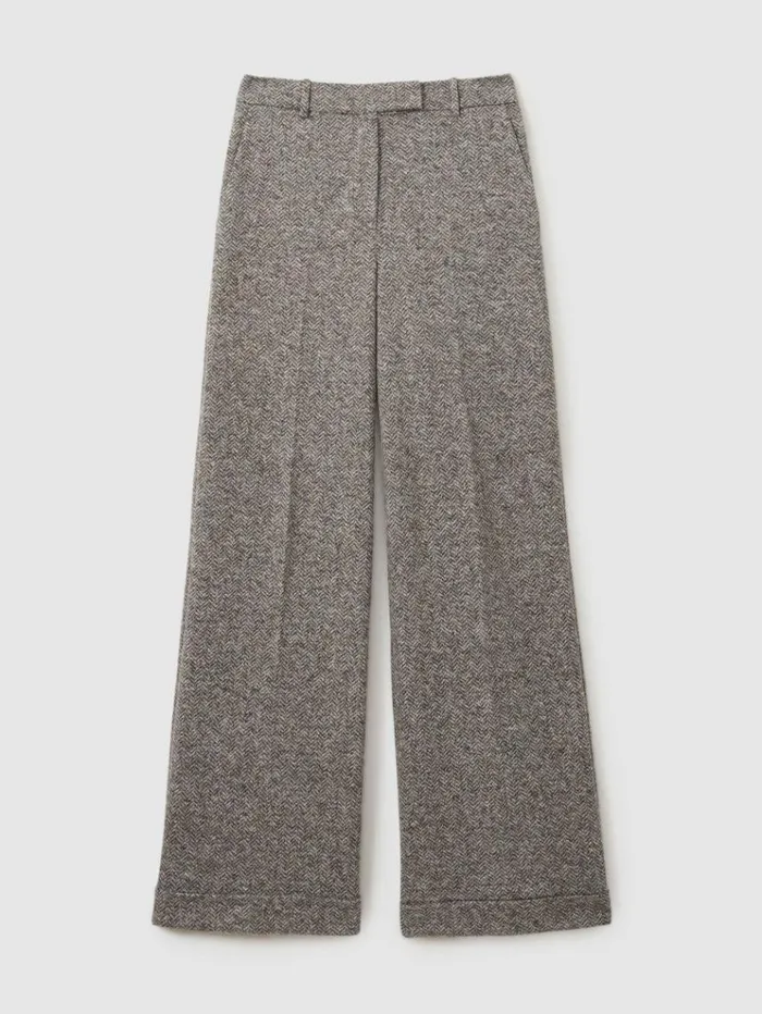 REISS Suits and Tailoring Women Textured Wool Blend Wide Leg Suit Trousers Grey
