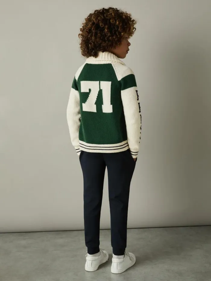 REISS Sweaters Children Knitted Varsity Cardigan Greenoffwhite