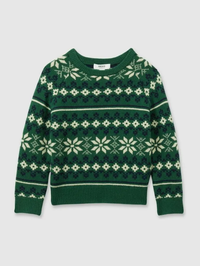REISS Sweaters Children Merino FairIsle Jumper Greenblueecru