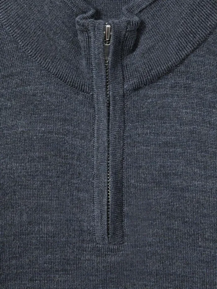 REISS Sweaters Children Merino Wool HalfZip Funnel Neck Jumper Dark Airforce Blue Melange