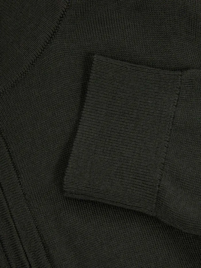 REISS Sweaters Children Merino Wool HalfZip Funnel Neck Jumper Dark Military Green