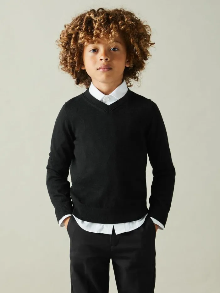 REISS Sweaters Children Merino Wool VNeck Jumper Black