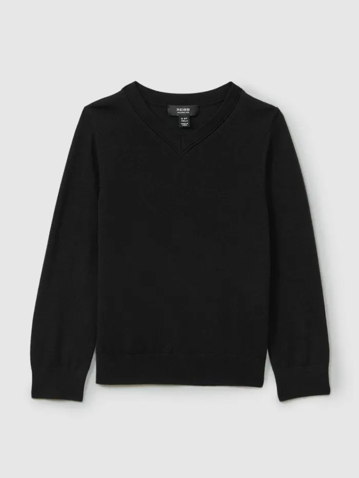 REISS Sweaters Children Merino Wool VNeck Jumper Black