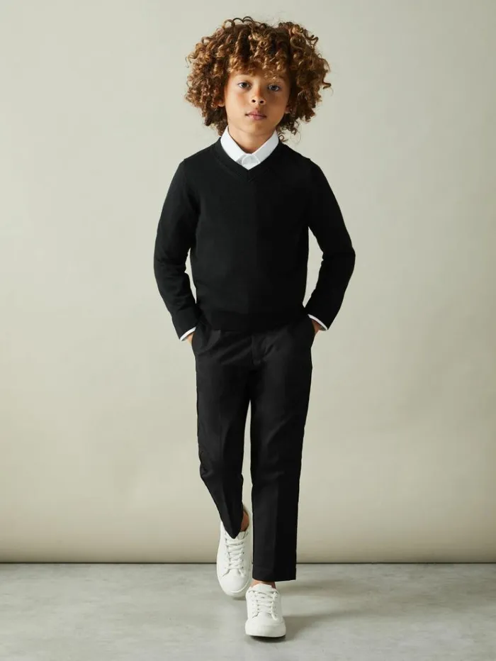 REISS Sweaters Children Merino Wool VNeck Jumper Black