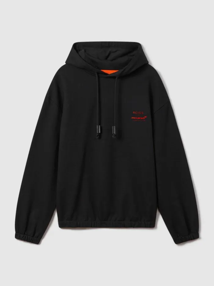 REISS Sweaters Men McLaren F1 Elasticated Cotton Hoodie Black