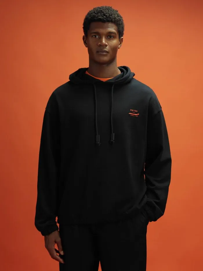 REISS Sweaters Men McLaren F1 Elasticated Cotton Hoodie Black