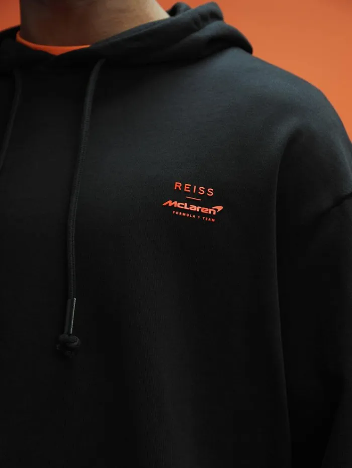 REISS Sweaters Men McLaren F1 Elasticated Cotton Hoodie Black