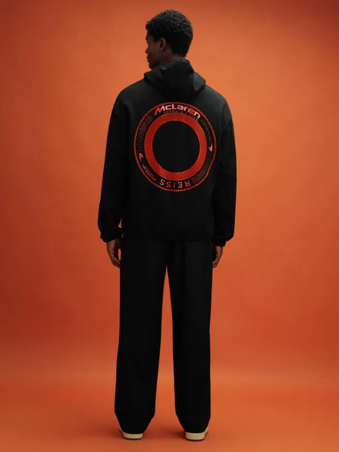 REISS Sweaters Men McLaren F1 Elasticated Cotton Hoodie Black