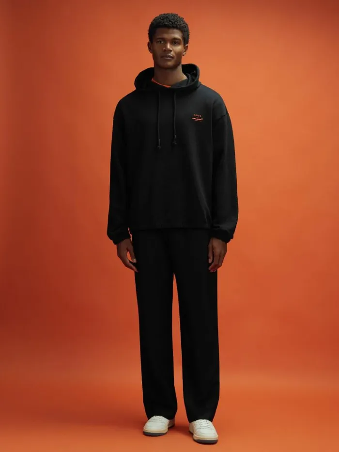 REISS Sweaters Men McLaren F1 Elasticated Cotton Hoodie Black