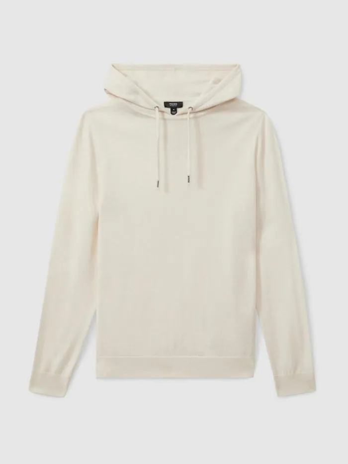 REISS Sweaters Men Merino Wool Drawstring Hoodie Snow