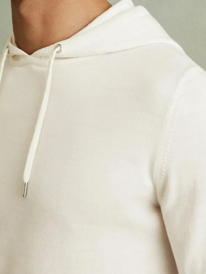 REISS Sweaters Men Merino Wool Drawstring Hoodie Snow