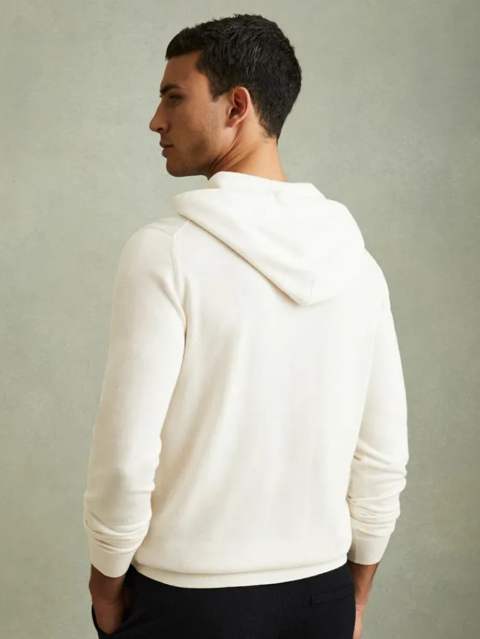 REISS Sweaters Men Merino Wool Drawstring Hoodie Snow
