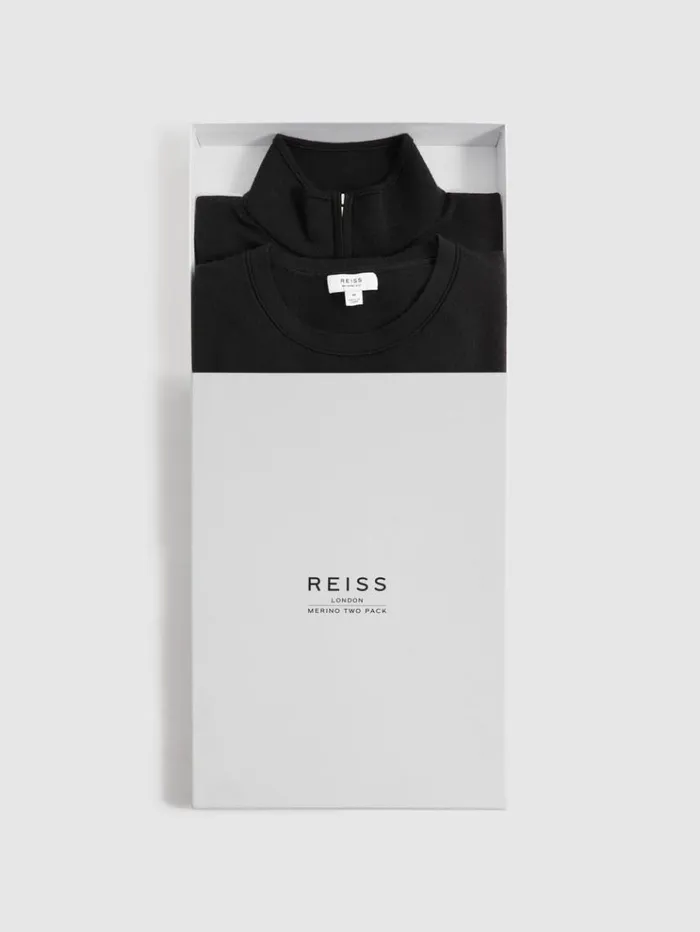 REISS Sweaters Men Pack Of Two Merino Wool Jumpers Black