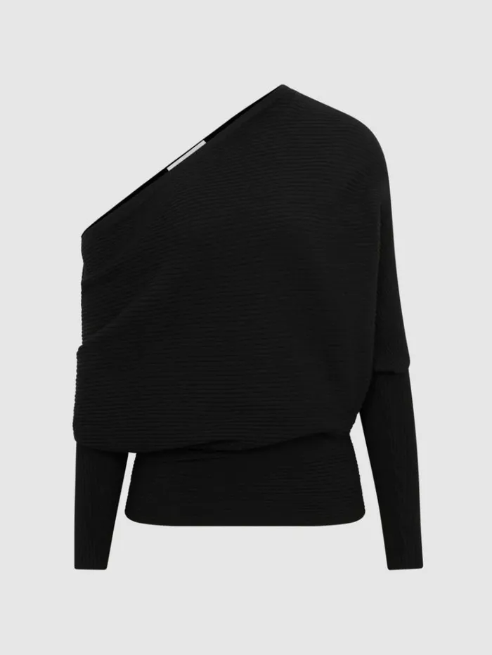 REISS Sweaters Women Asymmetric Draped Knitted Jumper Black