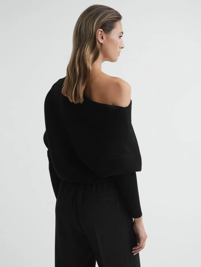 REISS Sweaters Women Asymmetric Draped Knitted Jumper Black