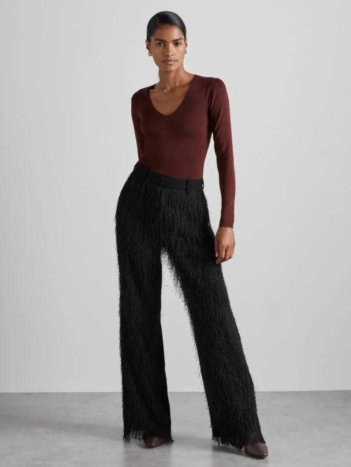 REISS Sweaters Women Atelier Knitted Silk Blend Top Oxblood