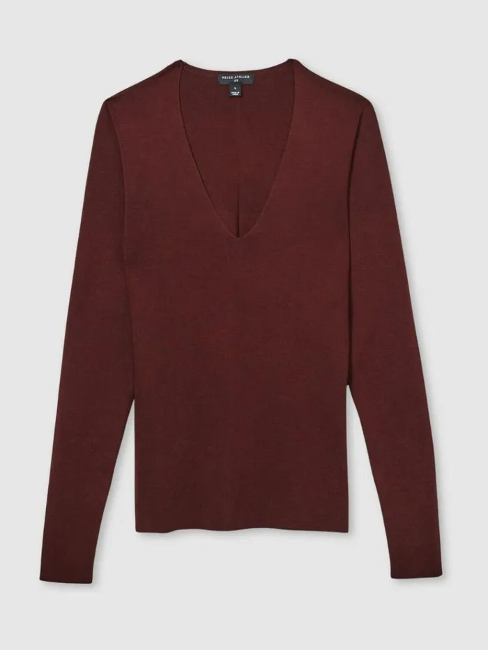 REISS Sweaters Women Atelier Knitted Silk Blend Top Oxblood