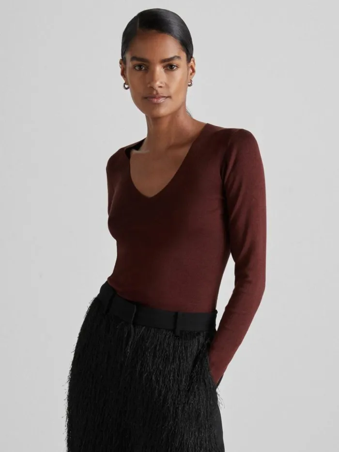 REISS Sweaters Women Atelier Knitted Silk Blend Top Oxblood