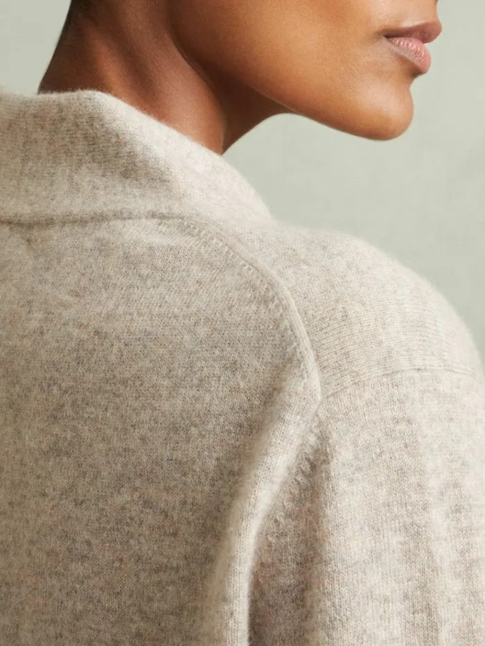 REISS Sweaters Women Cashmere VNeck Jumper Oatmeal