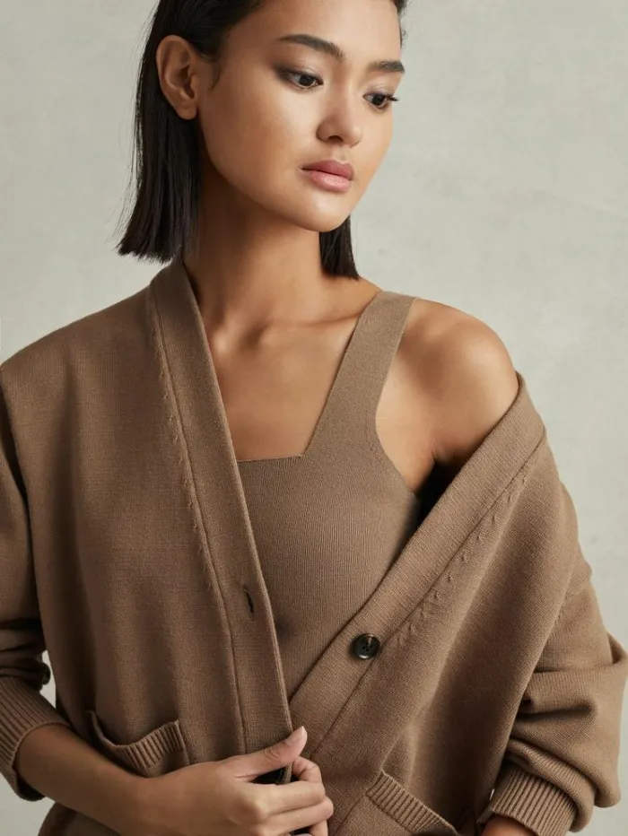 REISS Sweaters Women Chunky Knitted Cardigan Mink